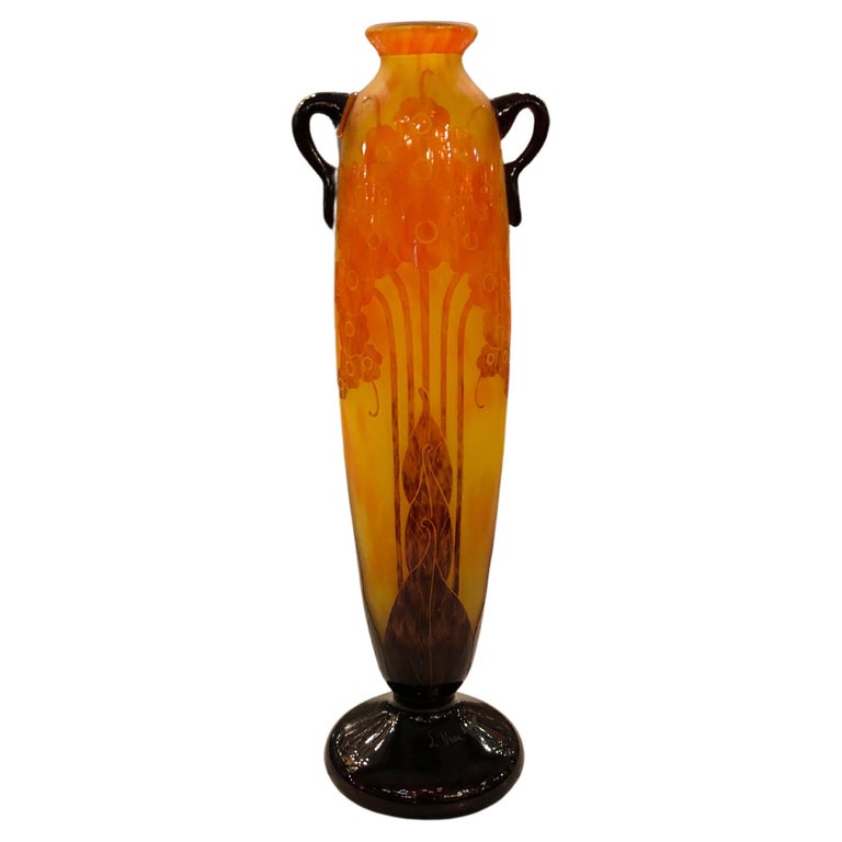 Vase Art Nouveau verre soufflé orange — École de Nancy