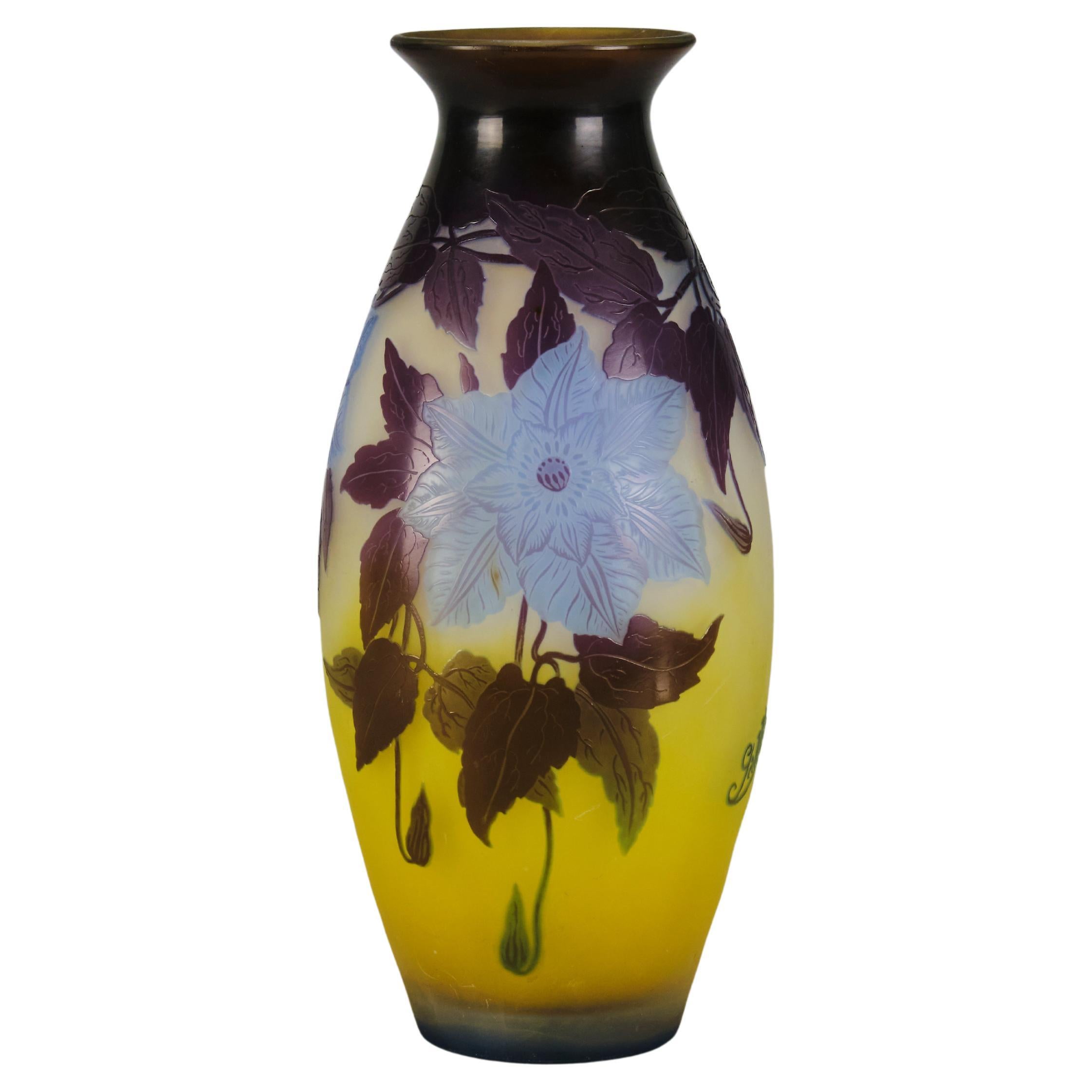 Vase Gallé Art Nouveau pâte de verre fleurs — Nancy